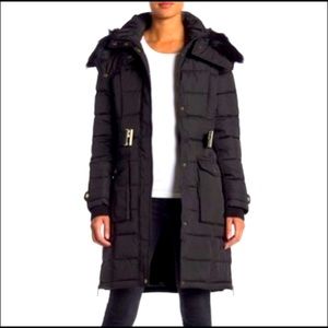 French Connection puffer winter coat fur belted attractive shape